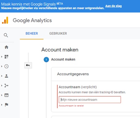 Vul je bedrijfsnaam in bij Google Analytics
