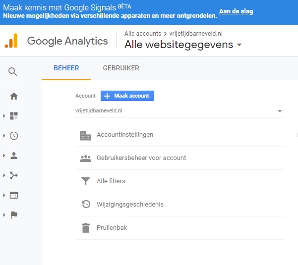Klik op de blauwe knop om een account aan te maken in Google Analytics