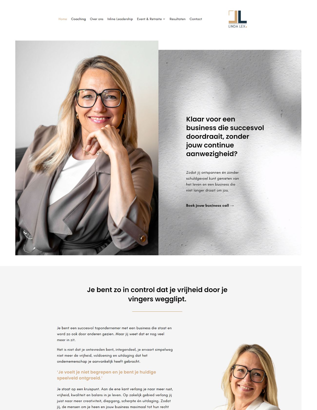 Homepage website Linda Lex Linda Lex Project Paula Terpstra Webdesign